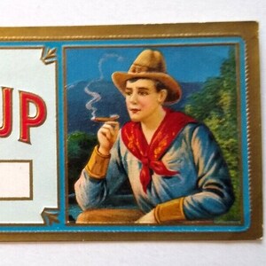 Round Up Cigar Tobacco Box Paper Label Cowboy Western Embossed Vintage Original Unique Gift