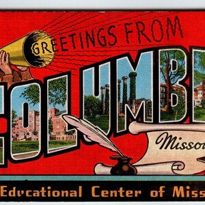 Carte postale Columbia Missouri, grandes lettres, grandes lettres, ville, lin Kropp, cadeau unique
