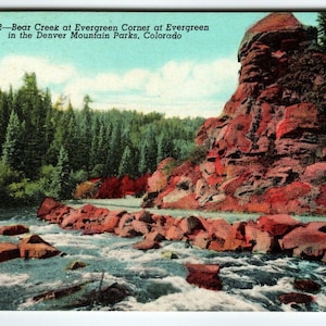 Carte postale vintage Carte postale en lin Bear Creek à Evergreen Corner Park Denver Colorado