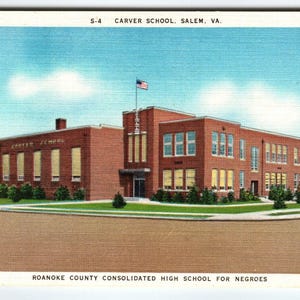 Comté de Roanoke Carver High School Salem Virginie Carte postale lin VA Milieu du siècle
