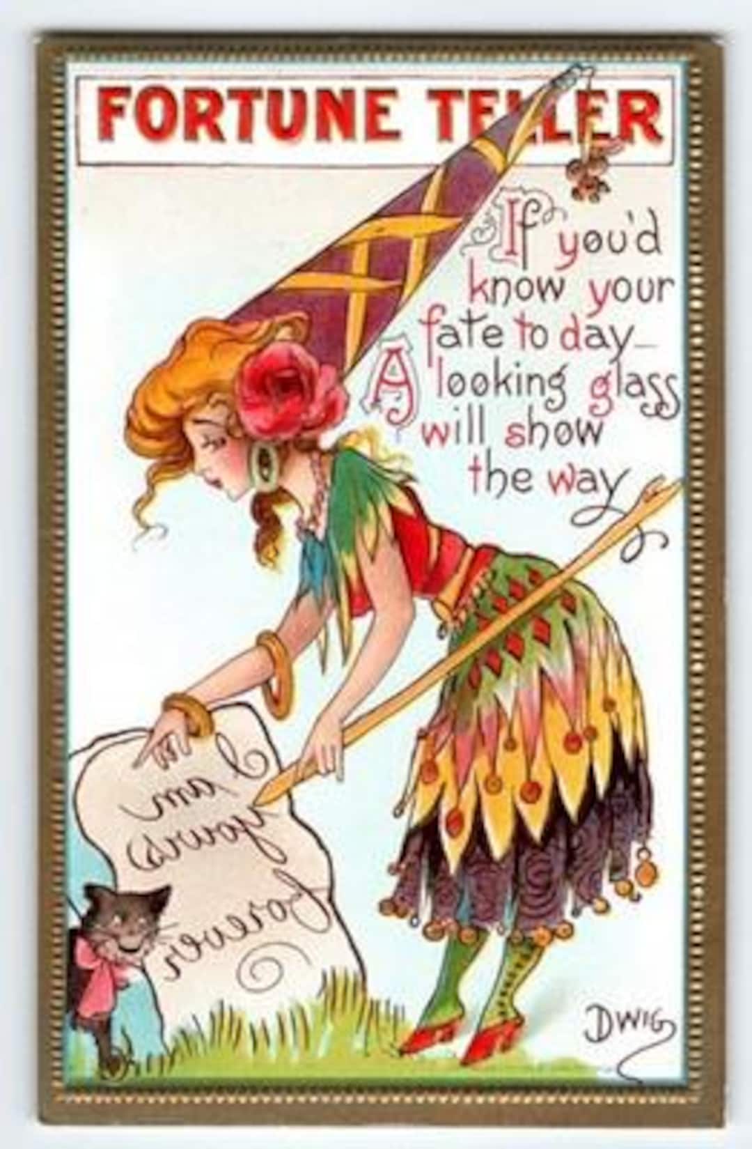Vintage 1910s Fortune Teller Postcard by Clare Victor Dwiggins