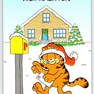 Garfield Deutsche Postkarte Weihnachten Jim Delius Orange Cat Mail Briefkasten 1978