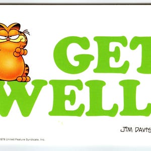 Garfield Katze Postkarte Get Well Orange Tabby Kätzchen Comic Jim Denim 1978 Ungebraucht