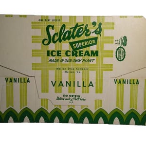 Sclater&#39;s Superior Ice Cream Vintage NOS Wax Pint Cardboard Container Marion VA