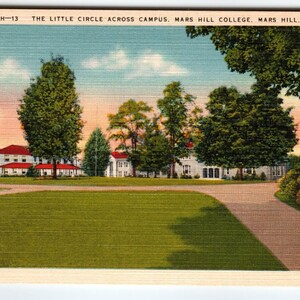 Carte postale en lin Mars Hill College Little Circle Campus Caroline du Nord NC inutilisée