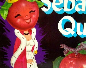 Big Apple Queen Humanized Anthropomorphic Sebastopol Crate Label Original 1950's Unique Gift