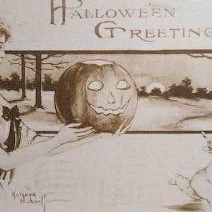 ハロウィーンポストカード キャサリン エリオット 女性と JOL 幽霊 天使 セピア 1911 ユニークなギフト
