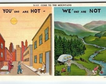 Vintage Linen Comic Postcard Come to the Mountains Divided Back