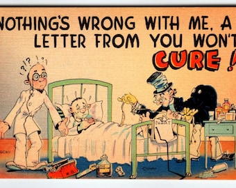 Nothing's Wrong With Me, A Letter From You Won't Cure! Postcard Man Bed 1940's