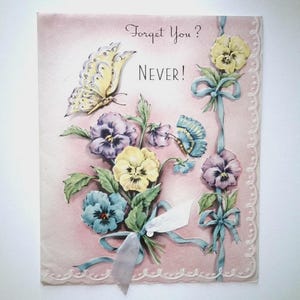 Vintage 1940s 50s Pansy Butterfly Greeting Card Signed Letter BPS USA