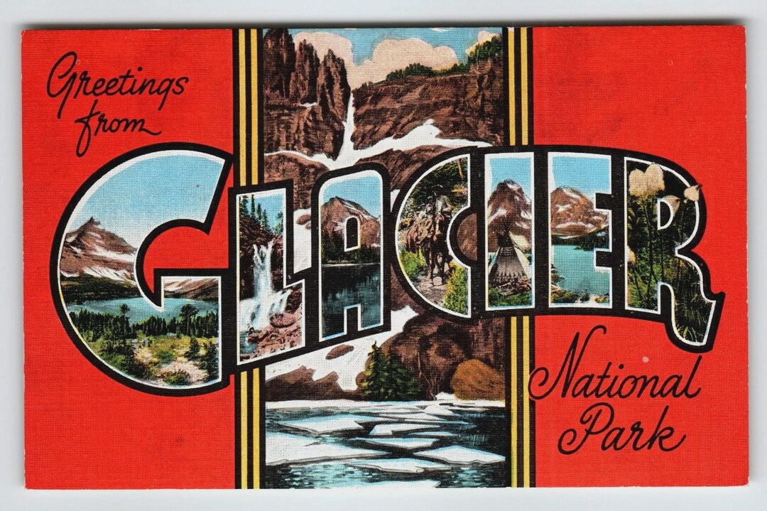 Vintage Glacier National Park Linen Postcard by E.C. Kropp Co. Large ...