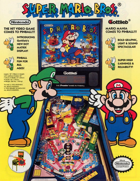 Super Mario Bros Pinball Flyer 1992 Original Retro Artwork - Etsy