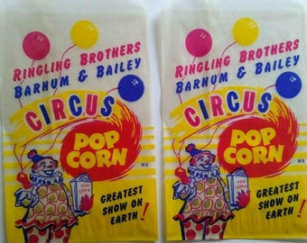 Ringling Brothers Barnum & Bailey Circus Clown Popcorn Bags 1940s Vintage Lot 2 Vintage