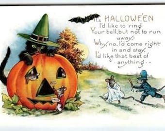 Vintage Whitney Halloween Postcard Black Cat Pumpkin Cop Mice Fantasy 1907-1915