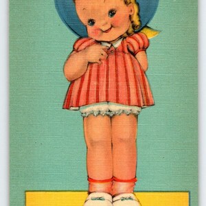 Wie wäre es mit Big Boy I'm Willing Child Postkarte Vintage Linen C-233 Niedliche Unbenutzte Postkarte