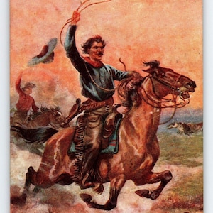 Le Far West The Lariat Carte postale Raphael Tuck Horse Cowboy Harry Payne Art 2630