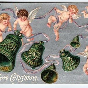 Weihnachtspostkarte Putten Engel Geprägte Glocken Religiös 1908 P Sander NY