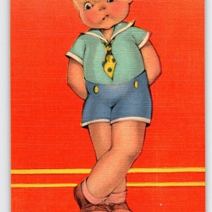 Aw Dames Is Nuts Junge Kind Postkarte Vintage Leinen c-235 Süße Unbenutzte Grüße Postkarte