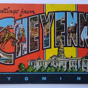 Carte postale en lin Greetings From Cheyenne, Wyoming, grande lettre, grande lettre, Kropp inutilisé, cadeau unique
