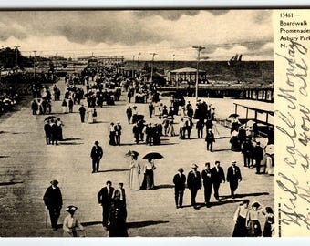 Vintage Postcard Asbury Park NJ Boardwalk People Promenaders 1907 Mailed Antique