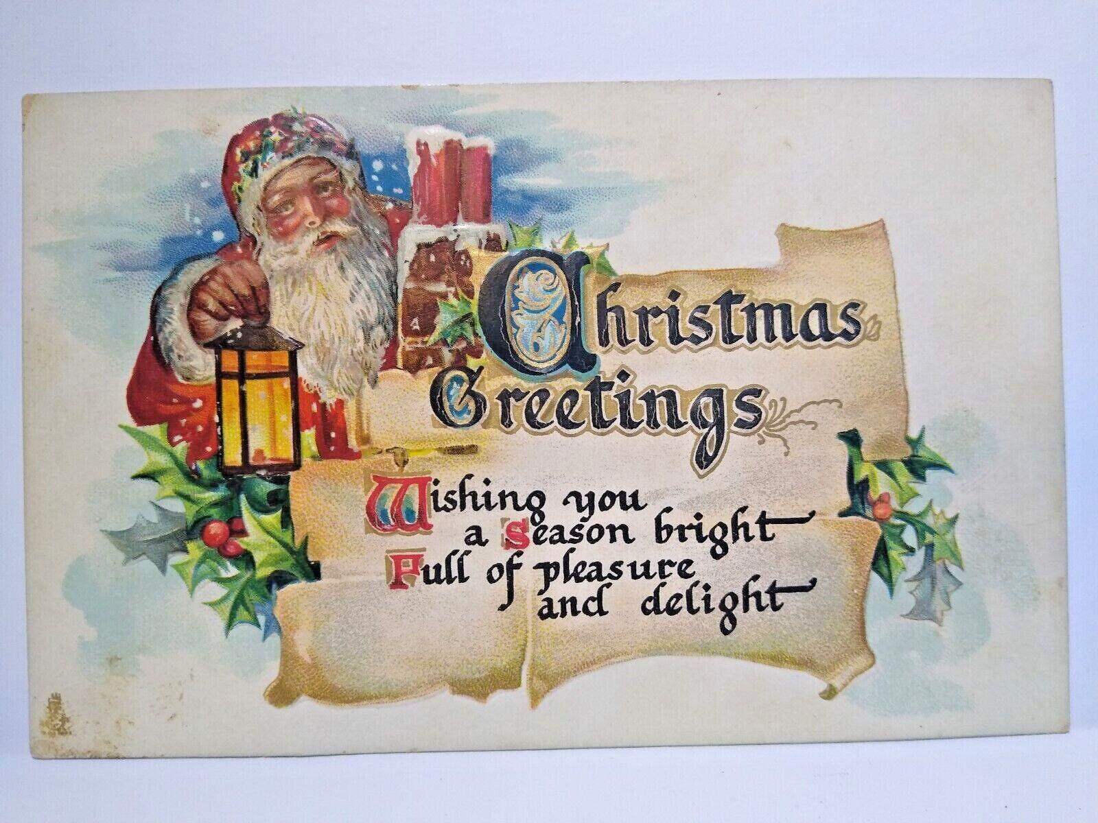 アンティーク　ポストカード#055 Christmas Postcard Santa Claus Scrolls Series 525 Tucks