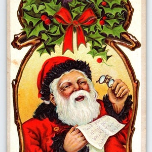 Santa Claus Christmas Postcard Holding Reading Glasses Stecher Series 230 Emboss Unique Gift