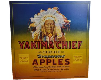 Yakima Chief Evaporated Apples Crate Label Original Vintage 1940's Advertising Vintage