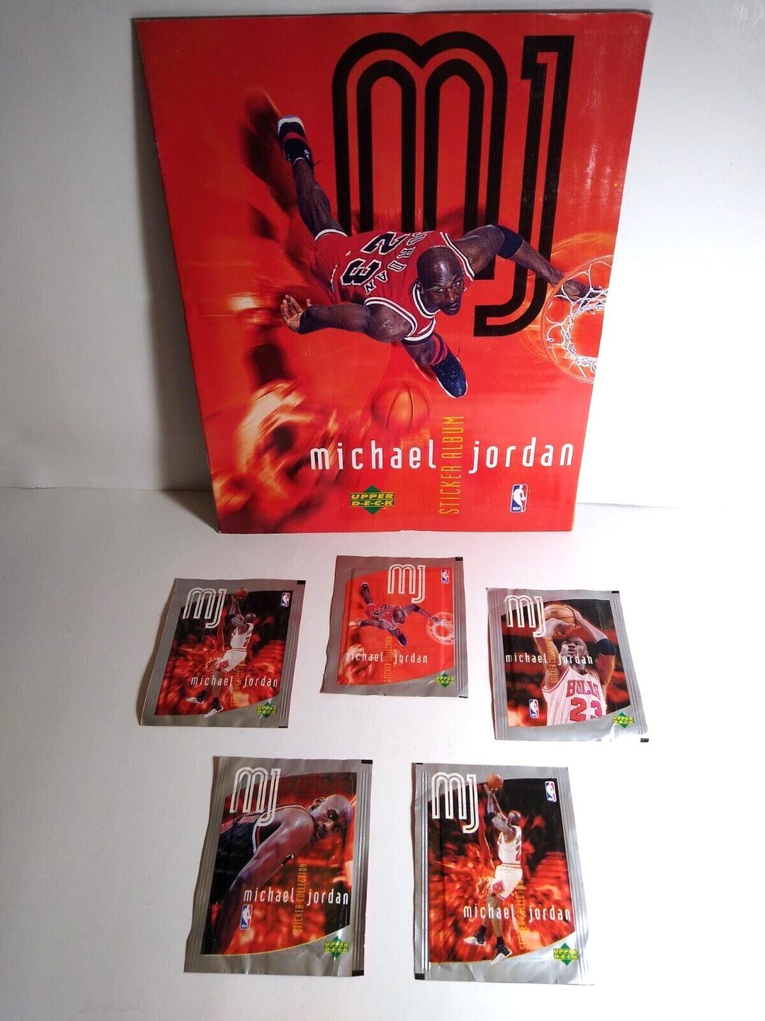 Michael Jordan Upper Deck Basketball Sticker Album Book + 5 Packs 