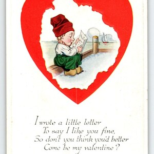 Carte postale Saint-Valentin enfant hollandais coeur brisé en relief Fairman rose de la perfection Cadeau unique