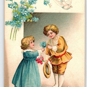 Carte postale Saint-Valentin enfants colombes fleurs Ellen Clapsaddle Allemagne Cadeau unique