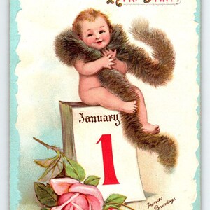 新年のポストカード フランシス ブランデージ かわいい赤ちゃんが 1 月 1 日に座る カレンダー ガブリエル 1912