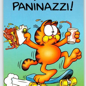 Garfield Italien Postkarte I Love Paninazzi Panini Orange Tabby Katze Jim Denimn 1978