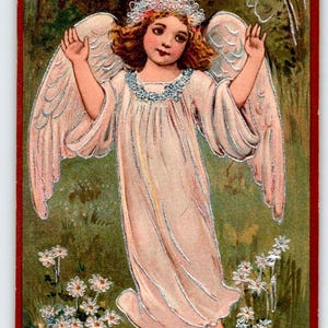 Easter Postcard Angel Girl Tuck Ser 1040 Flowers Religious 1908 Antique Embossed
