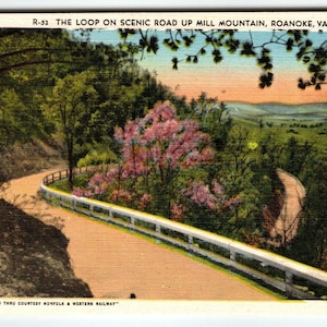 Loop On Scenic Road Mill Mountain Roanoke Virginie Carte postale Linge de maison Unposted VA