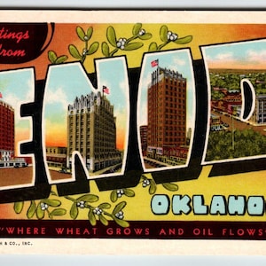 Carte postale Salutations d'Enid Oklahoma Grande lettre Curt Teich State Chrome Cadeau unique