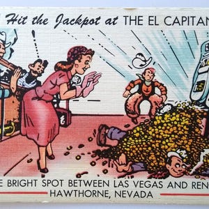 Carte postale du casino El Capitan, machine à sous en lin, Hawthorne Nevada, scène comique, cadeau unique