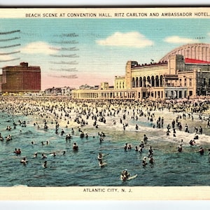 Atlantic City NJ Postcard Ritz Carlton Ambassador Convention Hall Linen 1942