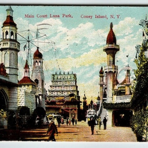 Luna Park Coney Island New York Postcard 1907 Swing Ride Amusement Park Main Ct. Unique Gift