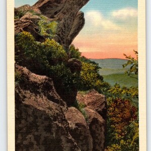 Carte postale en lin Blowing Rock Mountain Cliff ouest de la Caroline du Nord, cadeau unique vintage inutilisé
