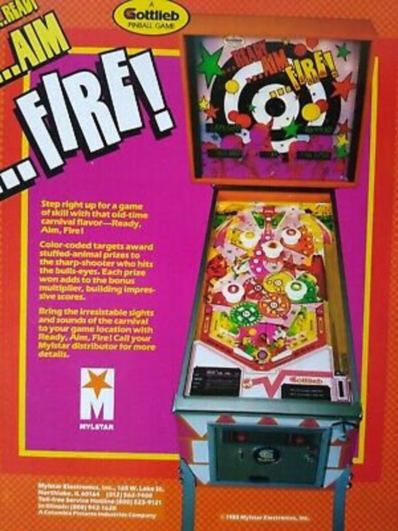 Ready Aim Fire Pinball FLYER Original NOS 1983 Retro Game Art - Etsy