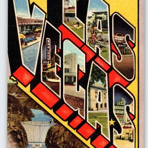 Carte postale vintage grande lettre Las Vegas, Nevada, Greetings From Linen Curt Teich