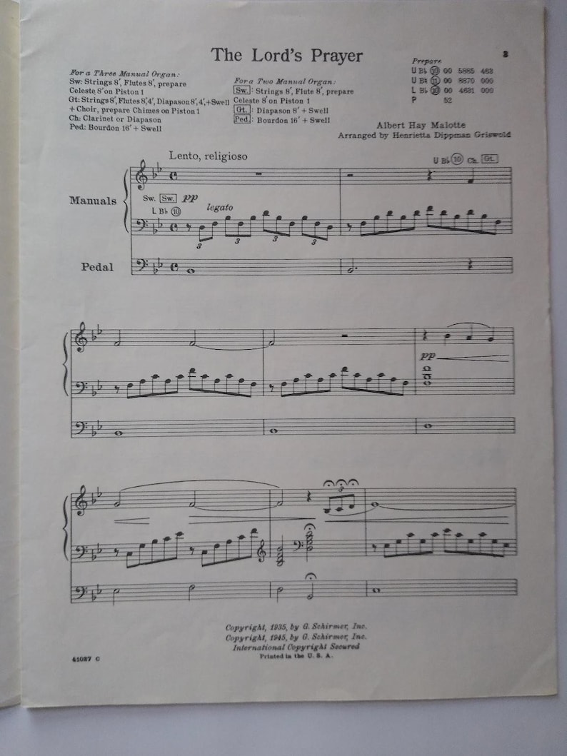 The Lord's Prayer Sheet Music by Malotte G. Schirmer Voice & Piano - Etsy