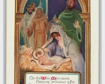 Vintage Christmas Nativity Postcard with Wise Men and Holy Family