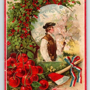 Carte postale président américain George Washington Cerises Axe R Veenfliet 51766 Allemagne Cadeau unique