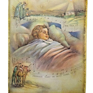 Carte de voeux religieuse de Noël 1946 Petite ville de Bethléem L'Enfant Jésus dort