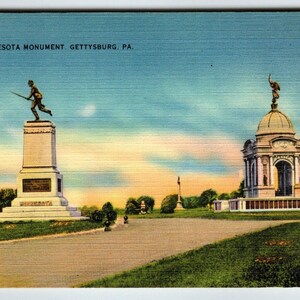 Statue du monument du Minnesota Gettysburg, Pennsylvanie Carte postale en lin inutilisée Cadeau unique Tichnor