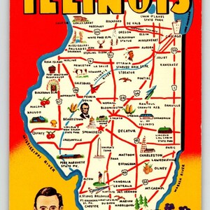 Salutations de l'Illinois carte postale carte Chrome State Abe Lincoln violet inutilisé cadeau unique