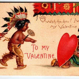 Carte postale de la Saint-Valentin non signée Ellen Clapsaddle, enfants amérindiens 1908