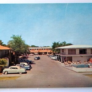 Franklin Motel Carte postale Las Vegas Nevada Vieilles voitures Piscine Personnes Chrome Cadeau unique