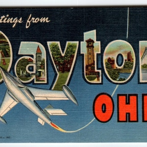 Greetings from Dayton Ohio Supersonic Jet Airplane Großbrief Leinen Postkarte